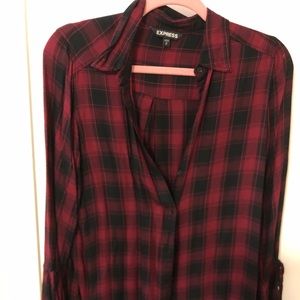 Express bell sleeve plaid shirt